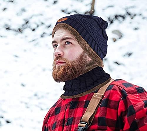 Digital Shopee Winter Knit Beanie Cap Hat Neck Warmer Scarf And Woolen Gloves Set Skull Cap For Men/Women