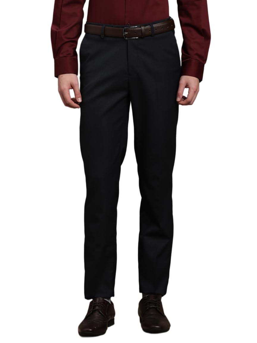 Turtle Men 4 Way Stretch Slim Fit Self Design Black Flat Front Party Trouser