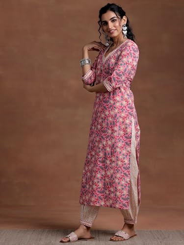 Libas Blue Printed Cotton Straight Kurta With Salwar & Dupatta