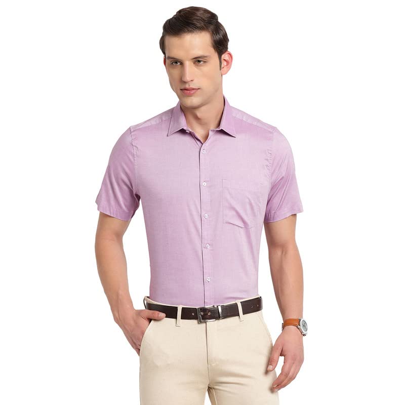 Turtle Men Cotton Solid Regular Fit Half Sleeve Formal Shirts Purple
