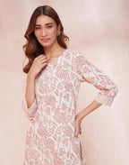 Fabindia WomenS Cotton Printed Regular Kurta (1035798Natural- Off White-Red