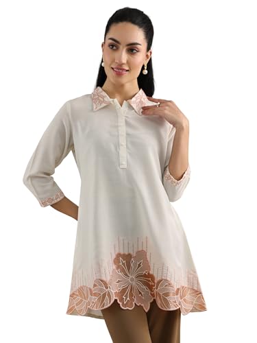 Libas WomenS Silk Blend Embroidered Straight Kurti (58315_Off White