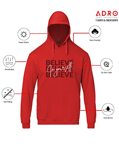 ADRO Men's Cotton Neck Hooded Sweatshirt (H22-M-INV-RD_Red)