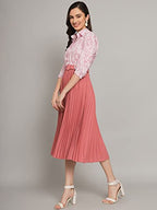 Kzully WomenS Print 3/4 Sleeve Pleated Midi Dress With Belt Peach