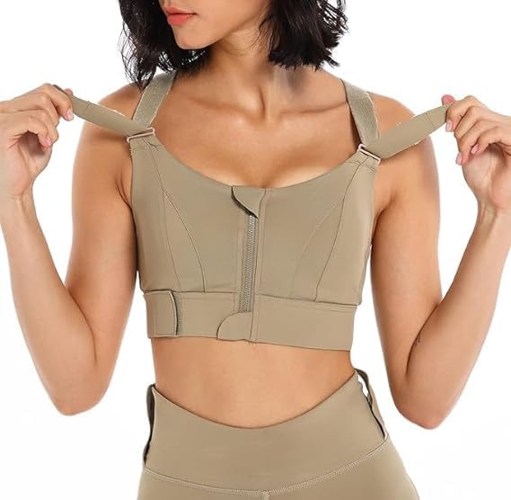 Brachy WomenS HighImpact Velcro Sports Bra: Adjustable, FrontZip For Yoga, Gym & Workout Army Green