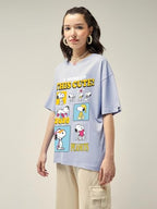 Bewakoof Official Peanuts Merchandise Womens Graphic Printed Oversized Fit Half Sleeve Round Neck Cotton T-Shirt_629619_Baby La