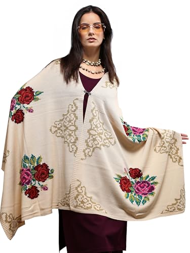 Beige Floral Woven Design Shawl