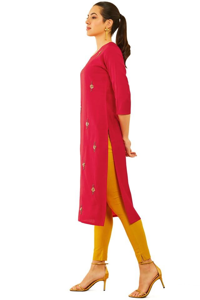Soch Womens Red Viscose Embellished Kurta With Beads