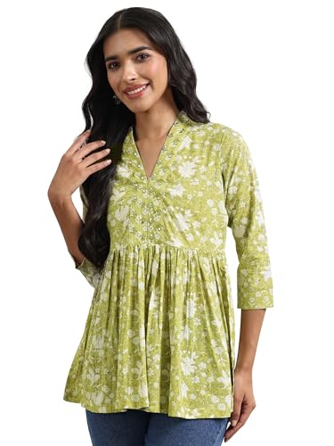 Libas WomenS Cotton Floral Regular Kurta Set (98002O_Green