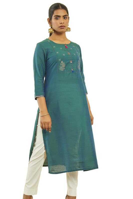 Soch Womens Silk Blend Botanical Foil Print Straight Kurta