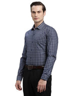Turtle Men Blue Regular Fit Checkered Pure Cotton Formal Shirt