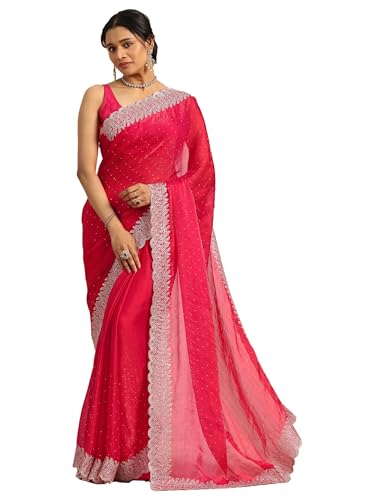 Libas Womens Embellished Chiffon Saree With Blouse Piece