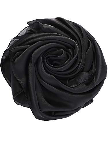 Boao Women Scarves Soft Long Satin Shawl Wrap Light Sheer Scarf for Wedding Party Accessory (Black)