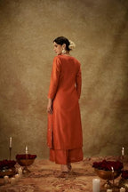 ANNI DESIGNER Womens Rayon Viscose Straight Embroidered Kurta with Pant & Dupatta (CHAHAT Orange_S_Orange_Small)