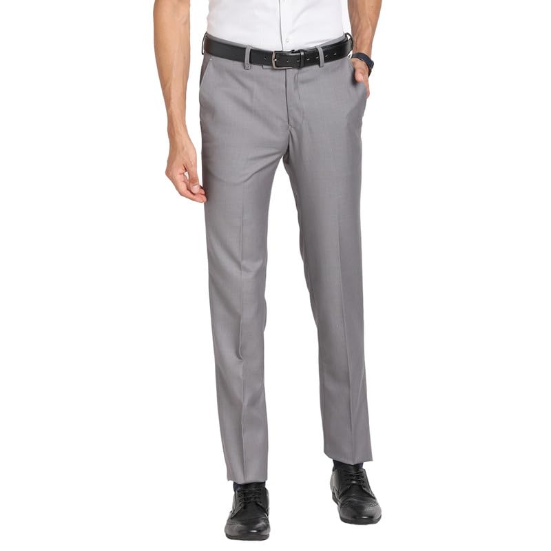 Turtle Men Tery Rayon Grey Solids Slim Fit Formal Trouser