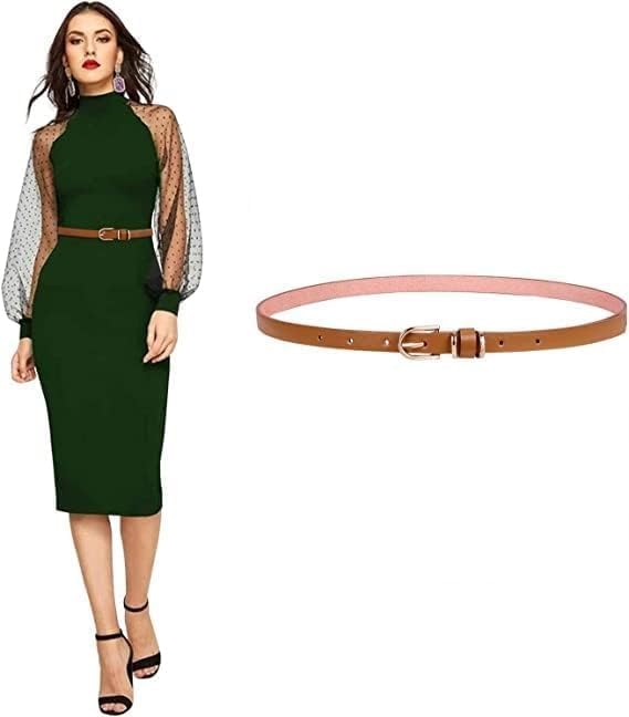 Starflyer Skinny Women Leather Belt For Dresses Thin Waist Belt For Jeans Pants With Buckle Slim Belt Patti Belt. (Brown) 28-40