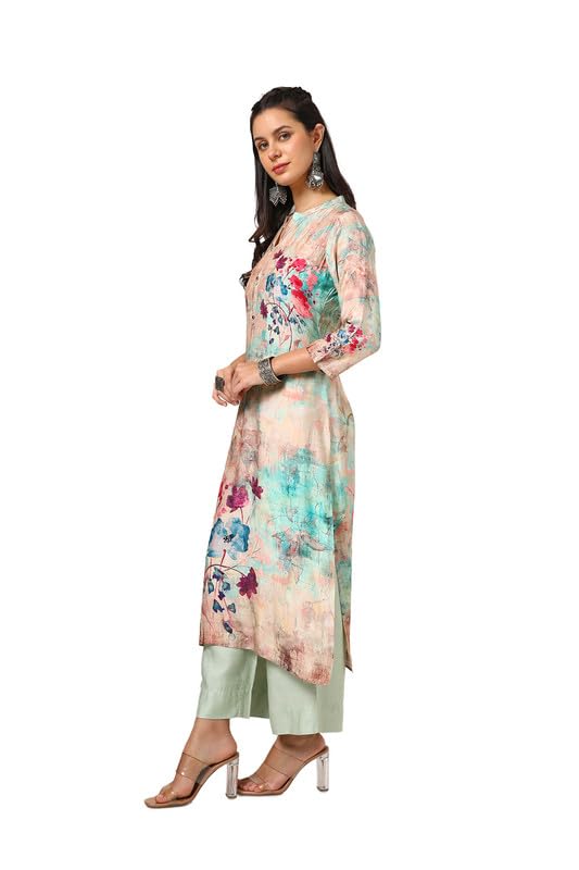 Soch Womens Multicolour Viscose Muslin Floral Print Kurta With Beads