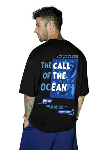 Bewakoof MenS Graphic Printed Oversized T-Shirt_610984_Black_L