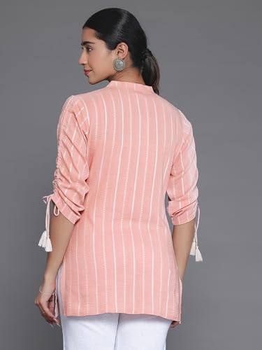 Libas WomenS Cotton Blend Striped Straight Kurti (26903 Peach