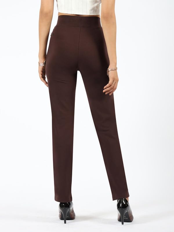 BlissClub AM PM Cotton Straight Pants for Women, Formal Trouser for Women Office Wear with High Waist, Wide Waistband and 2 Pock