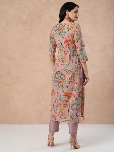 ANNI DESIGNER Womens Cotton Blend Straight Printed Kurta with Pant (Tinka Peach-NW_XXL_Peach_XX-Large)