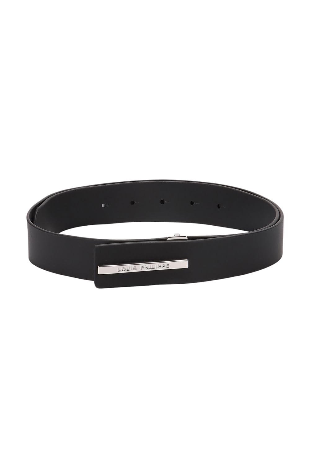 Louis Philippe Men Black Solid Formal Italian Leather With Shiny Nickel Buckle Slim Belt