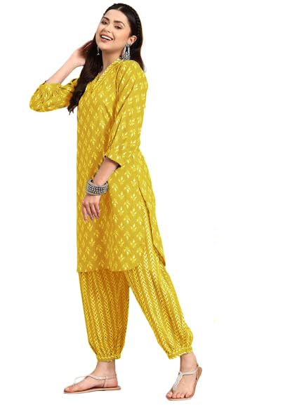 LookMark Womens Trendy Printed Cotton Blend Straight Kurta and Afghani Pant Set Perfect For Casual and Office Wear (AZ-LM-OG-KS