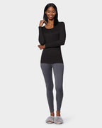 32 Degrees Heat Womens Ultra Soft Thermal Lightweight Baselayer Scoop Neck Long Sleeve Top, Black, Large