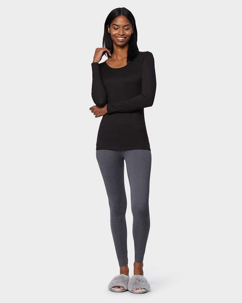 32 Degrees Heat Womens Ultra Soft Thermal Lightweight Baselayer Scoop Neck Long Sleeve Top, Black, Large