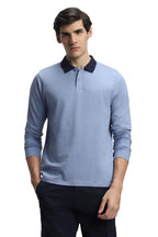 Dennis Lingo MenS Light Blue Cotton Polo Neck Tshirt, Regular Fit Long Sleeve (L)