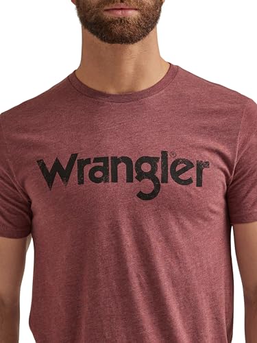 Wrangler Men's Western Crew Neck Short Sleeve Tee Shirt, Burgundy Heather