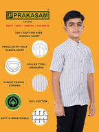 PRAKASAM COTTON Boys Striped Half Sleeve Mandarin Collar Shirts, Shirts for Boys