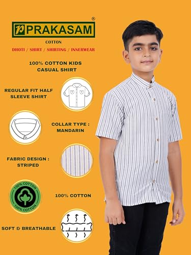 PRAKASAM COTTON Boys Striped Half Sleeve Mandarin Collar Shirts, Shirts for Boys