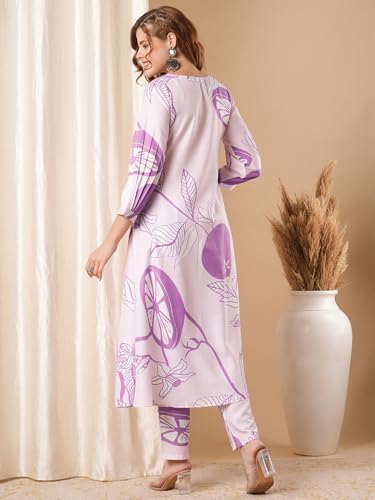ANNI DESIGNER Womens Cotton Blend Anarkali Printed Kurta with Pant (Santra Purple_XXL_Purple_XX-Large)