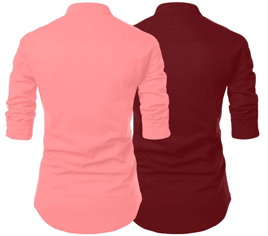 Finivo Fashion MenS Cotton Blend Regular Fit Solid Casual Kurta Shirt Pack Of 2