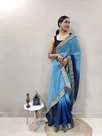 Shiv Textiles Womens Gorgette Less Border Zip And Go Pre-Stitched Saree  Effortless Wear & Comfort : Ready To Wear Saree(Sb-St-R