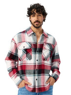 The Souled Store Plaid: Red, White, Blue Men and Boys Long Sleeves Collared Neck Button Front Cotton Oversized Flannel Shackets