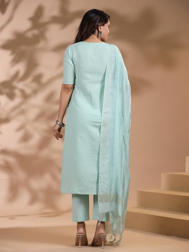 ANNI DESIGNER Womens Rayon Blend Printed Straight Kurta with Pant & Dupatta (Nukad Green_XL_Green_X-Large)
