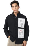 Bewakoof Mens Graphic Print Oversized Fit Full Sleeve Collared Poplin Shirt_666750_Black_S