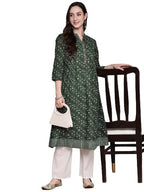 Anubhutee Women'S Cotton Green Ethnic Motifs Printed A-Line Kurta