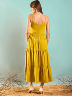 Rare WomenS Polyester Fit And Flare Maxi Dress (Ep8142A_Mustard