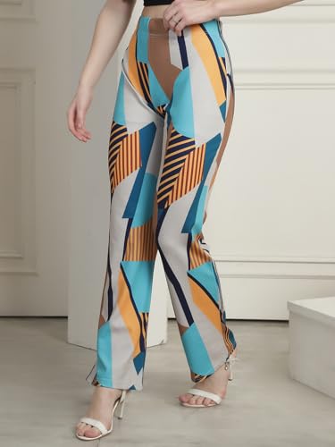 Preneum Womens Striped Wide-Leg High-Waisted Korean-Inspired Comfortable & Stylish and Formal Bell Bottom Trouser Pant, Blue &