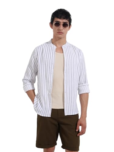 The Indian Garage Co Mens Regular Fit Vertical Striped Mandarin Collar Long Sleeves Sweater