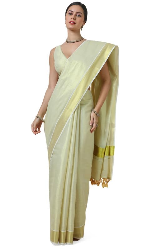 Soch Women Zari Woven Tissue Kasavu Saree with Tassels