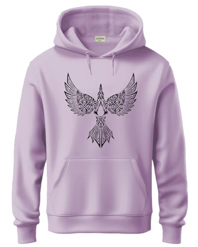 ADRO Men's Cotton Neck Hooded Sweatshirt (H24-BIRD-PU-XL_Lavender)
