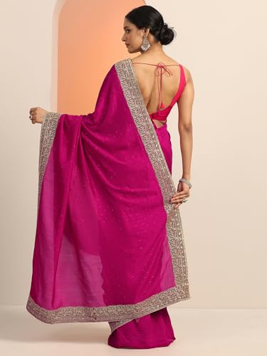 Libas Womens Embellished Silk Blend Saree With Blouse Piece