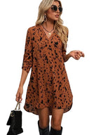 Om Sai Latest Creation Western Dress || Rayon All Over Leopard Printed Western Dresses For Women || Roll Up Sleeve & V-Neck A-Li