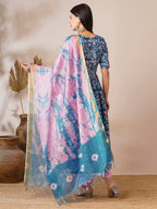 ANNI DESIGNER Womens Cotton Blend Anarkali Printed Kurta with Pant & Dupatta (NINA KEROCIN-VKS01_S_Blue_Small)