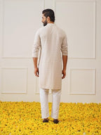 Jompers MenS Beige Sequin Embroidered Pure Cotton Kurta With Pyjamas