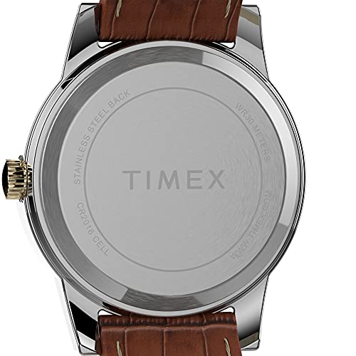 Timex Women's Essex Avenue 25mm Watch - Two-Tone Case White Dial with Brown Leather Strap
